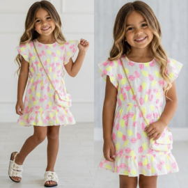 Neon Leaf Summer Dress - geel/roze