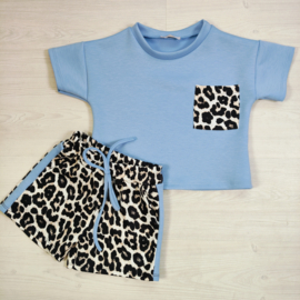 Leopard Pocket Girls Summer Set - blauw