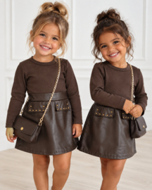 Chic Leather Studded Dress - bruin