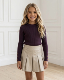 Golden Button Rib Top - aubergine