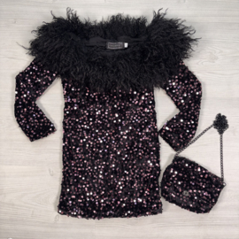 Midnight Glam Fur Dress - zwart rosé