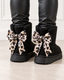 Cozy bow boots - black/leo (verzenddatum 30 okt)
