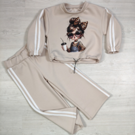 Leopard Girl Tracksuit - beige