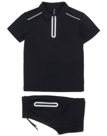 Zip polo twinning set - zwart