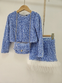 Velvet sequin feather set - blauw