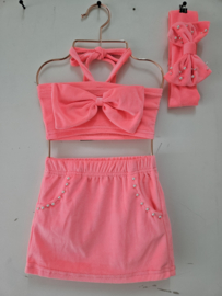 Halter velvet set - Coral