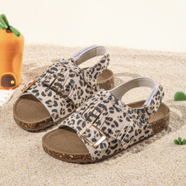 Fringe leopard sandals (met klittenband)