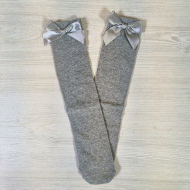 Silky Ribbon Knee Socks - Grey