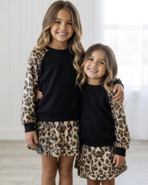 Glitter leo & skirt set - zwart