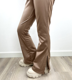 Leather split flared pants - camel