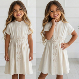 Sweet Bow Button Dress - beige