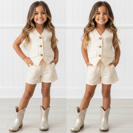 Broderie Chic Gilet Set - beige