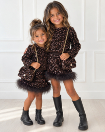 Velvet sequin feather set - bruin (verzenddatum 9 okt)