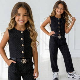 Heart Sparkle Wide Leg Set - zwart