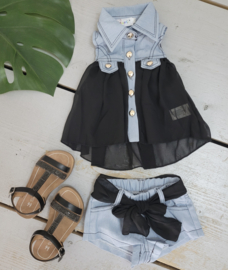 Baby denim & satin set - zwart