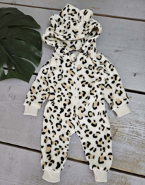 Fluffy onesie leopard - beige