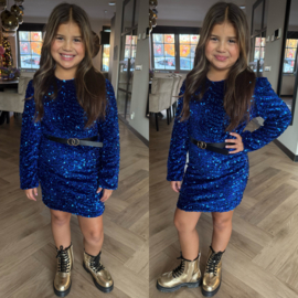 X-mas party belted dress - blauw