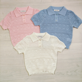 Lace Knit Polo Top - blauw