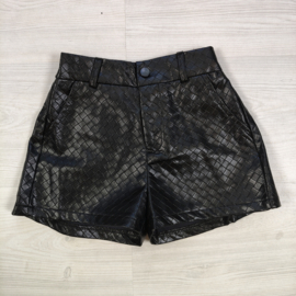 Luxe Woven Leather Look Short - zwart