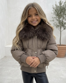 Fur Collar Puffer Jacket - taupe