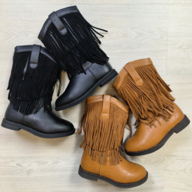 Leatherlook fringe cowboy boots - zwart (verzenddatum 19 sep)