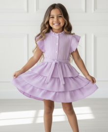 Sweet Ruffle Tie Dress - roze of paars (verzenddatum 24 apr)