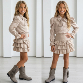 Elegant Bow Ruffle Set - beige 
