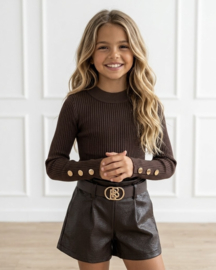 Golden Button Rib Top - bruin (verzenddatum 25 sep)