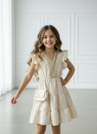 Golden Lace Tiered Dress - mint of beige