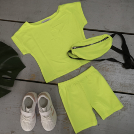 Baby comfy summer set with bag - neon geel