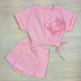 Pink flower skort set