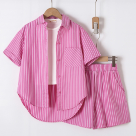 Striped summer short set - roze (Verzenddatum 21 apr)