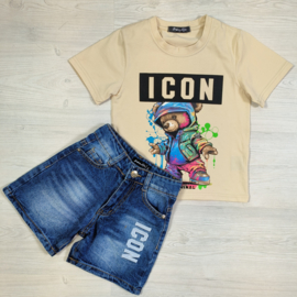 Icon bear denim set - beige
