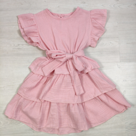 Ruffle Layer Mousseline Dress - roze