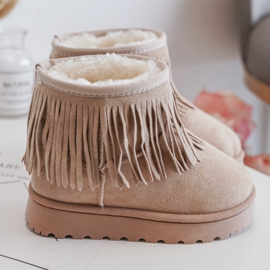 Beige fringe winter boots