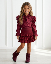 Elegant Bow Ruffle Set - bordeaux