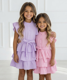 Sweet Ruffle Tie Dress - roze of paars (verzenddatum 24 apr)