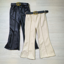 Split & leather belted pants