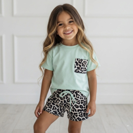 Leopard Pocket Girls Summer Set - mint
