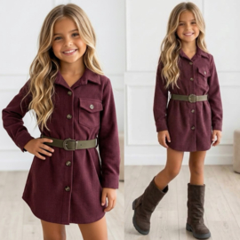 Autumn Belt Cord Dress - bordeaux