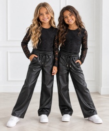City Leatherlook Wide Leg Pants - zwart