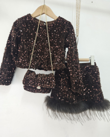 Velvet sequin feather set - bruin