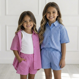 Striped summer short set - blauw