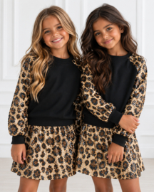 Glitter leo & skirt set - zwart
