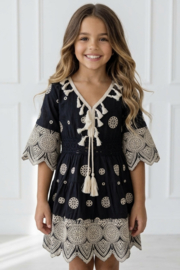 Beige Lace Boho Dress - zwart