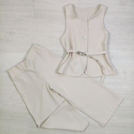 Mini Chic Button Suit Set - beige
