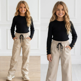 City Leatherlook Wide Leg Pants - beige
