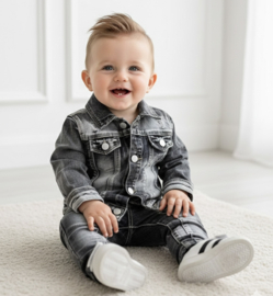 Bleached denim boys set - black