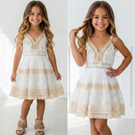 Spaghetti white/gold lace dress