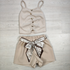 Paisley Ribbon Shorts Set - beige